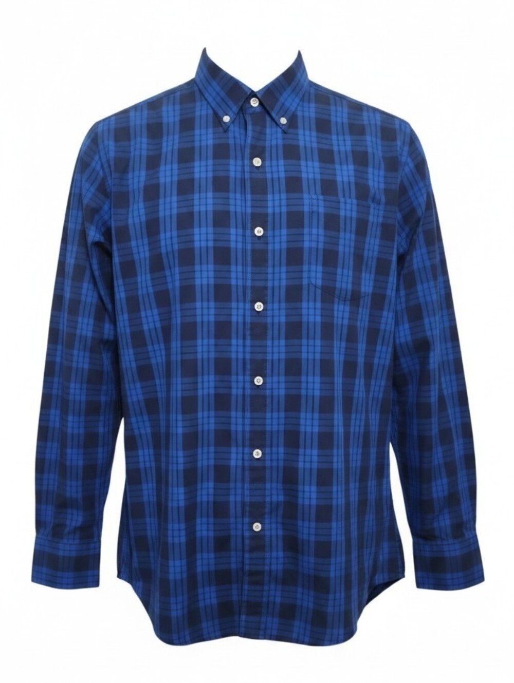 Chaps easy care blue navy plaid men's button down shirt size large long sleeve